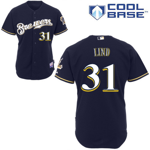 Adam Lind #31 Youth Baseball Jersey-Milwaukee Brewers Authentic Alternate Navy Cool Base MLB Jersey